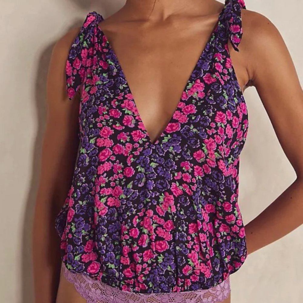 NWT Free People Bare It All Bodysuit Floral/Party Combo Pink Purple Sz Small